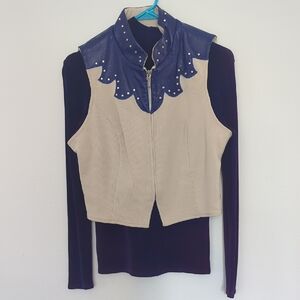 Vintage Natural Born Winner Blue Leather Show Vest With Blue Slinky Under Shirt